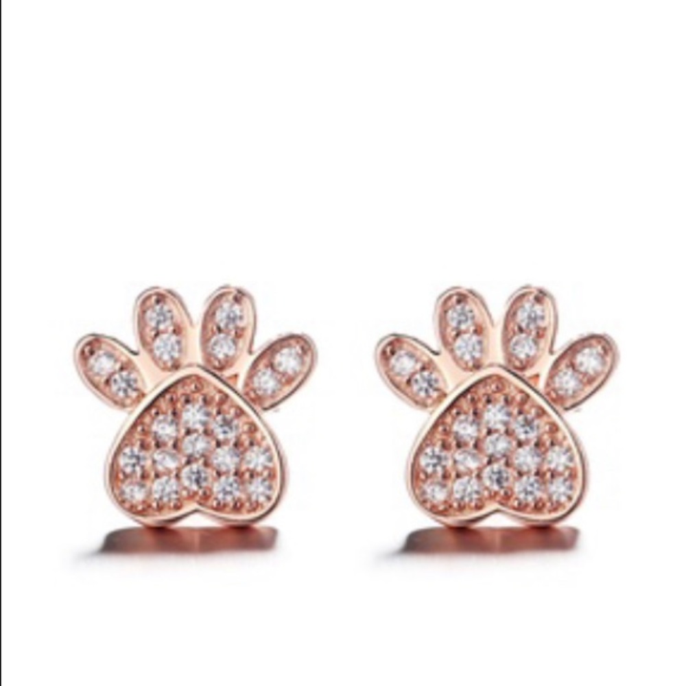 Sterling Silver Rose Gold Swarovski Paw Earrings